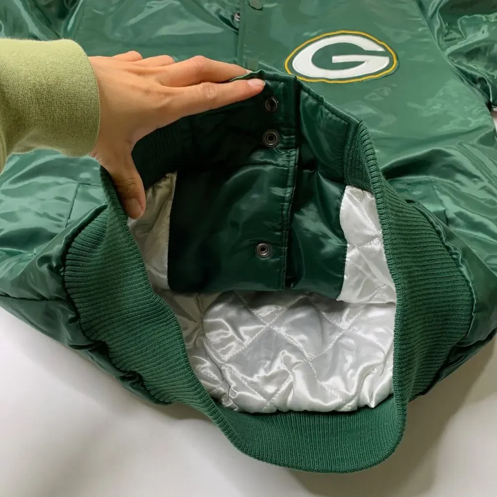 Green Bay Packers Jacket Mens S Satin Varsity Snap Bomber Starter Homage Retro
